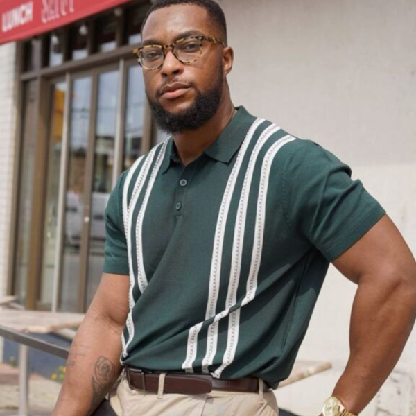 Men Printed Polo Neck Cotton Blend Green T-Shirt