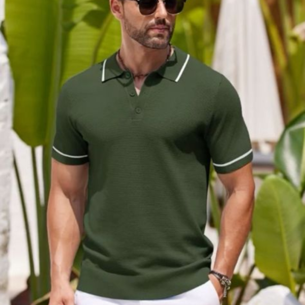 Men Printed Polo Neck Cotton Blend Green T-Shirt