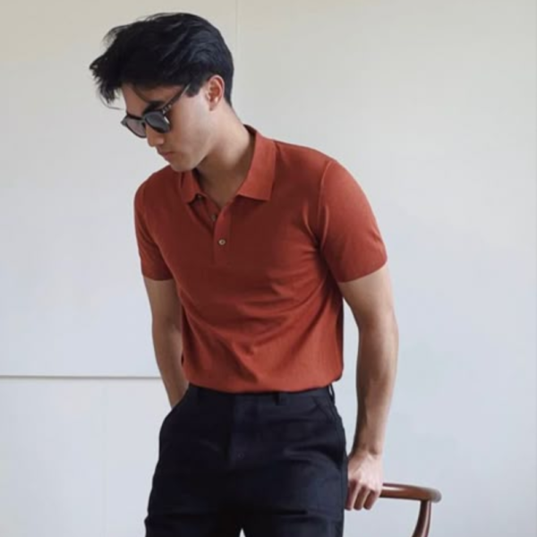 Men's Full Sleeve Imported Heavy Fabric T-Shirt with Zipper Collar - Peach