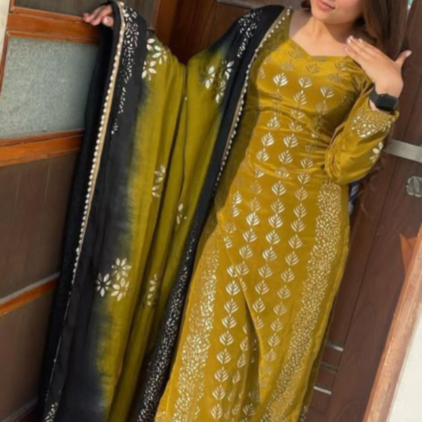 Unstitched Crepe Salwar Suit Material With Dupatta
