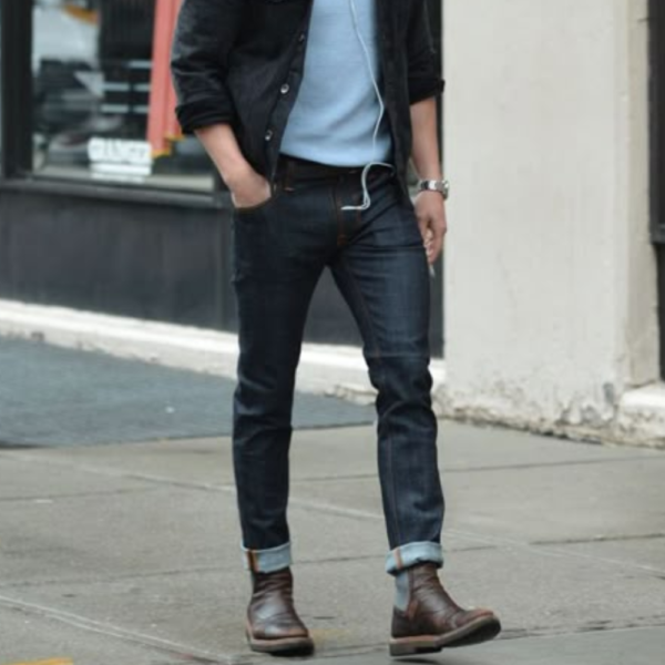 Men Polycotton Damaged Blue Jeans